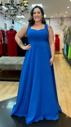 Vestido em Crepe Amalia Azul Royal Plus (Mangas Removíveis) - comprar online