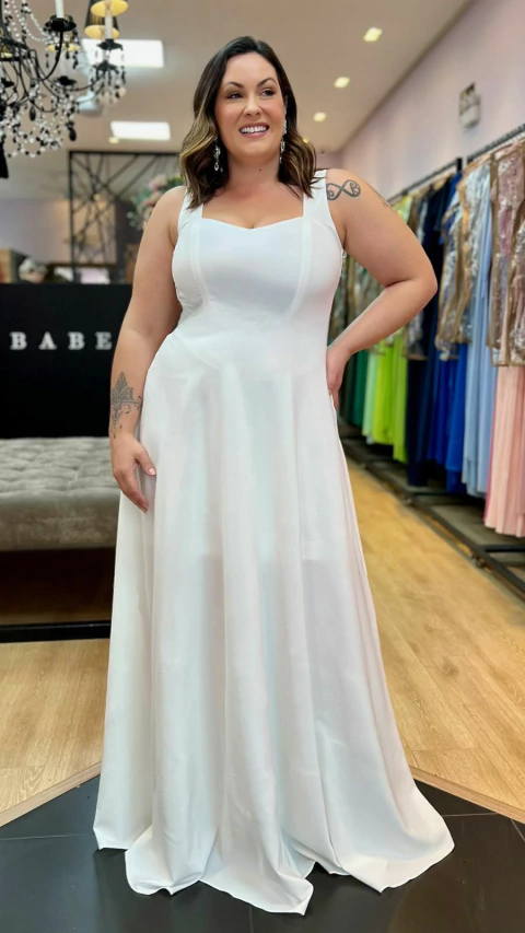 Vestido em Crepe Amalia Branco Plus (Mangas Removíveis) - comprar online
