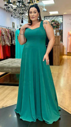 Vestido em Crepe Amalia Verde Escuro Plus (Mangas Removíveis) - comprar online