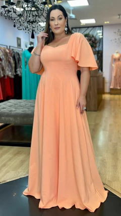 Vestido em Crepe Amalia Coral Plus (Mangas Removíveis) - Babel