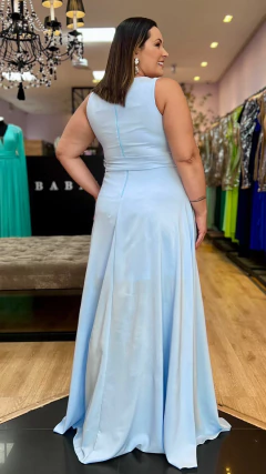 Vestido em Crepe Amalia Azul Serenity Plus (Mangas Removíveis) - loja online
