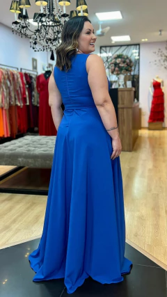 Vestido em Crepe Amalia Azul Royal Plus (Mangas Removíveis) - loja online