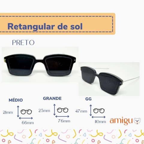 Óculos de sol retangular preto - comprar online
