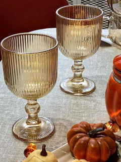 Set x 6 Copas 280ml Vidrio Stripes Ambar - Vintash Home