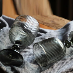 Set x 6 Copas 280ml Vidrio Stripes Negro tornasolado - Vintash Home