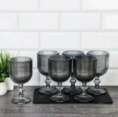 Set x 6 Copas 280ml Vidrio Stripes Negro tornasolado - tienda online