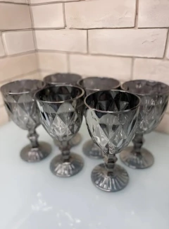 Set x 6 Copas 350ml Vidrio Rombos Plateado Fume - comprar online