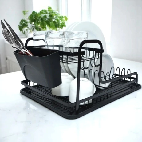 Escurridor Secaplatos Acero 2 Pisos Con Bandeja Negro - comprar online