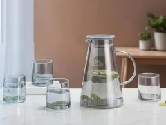 Set Jarra De Vidrio Con Tapa + 4 Vasos Color - tienda online