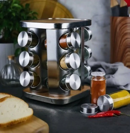 Especieros X12 Giratorio Cuadrado Acero Inoxidable Con Madera - comprar online