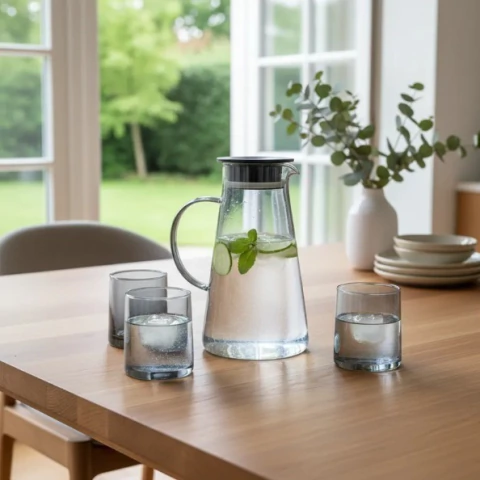 Set Jarra De Vidrio Con Tapa + 4 Vasos Color - comprar online