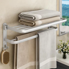 Toallero Doble Repisa con Perchas Plegable Aluminio - comprar online