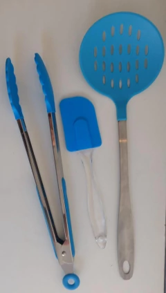 Set Utensilios De Cocina Acero Silicona Acrilico Turquesa - tienda online