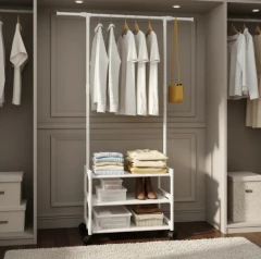 Perchero multiuso organizador 3 estantes Ruedas 360° Blanco