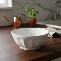 Bowl Mediano Facetado Ceramica Blanco - Vintash Home
