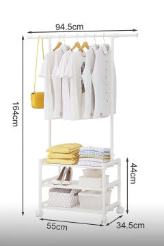 Imagen de Perchero multiuso organizador 3 estantes Ruedas 360° Blanco