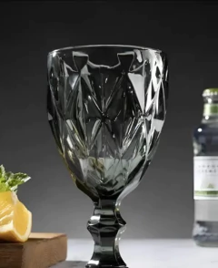 Set x 6 Copas 350ml Vidrio Rombos Plateado Fume en internet