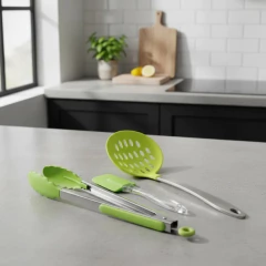 Set Utensilios De Cocina Acero Silicona Acrilico Verde en internet