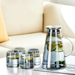 Set Jarra De Vidrio Con Tapa + 4 Vasos Color - Vintash Home