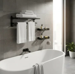 Set Toallero Negro + 2 Repisas Rectangular en internet