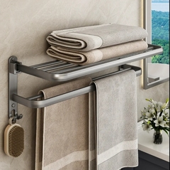 Toallero Doble Repisa con Perchas Plegable Aluminio - comprar online