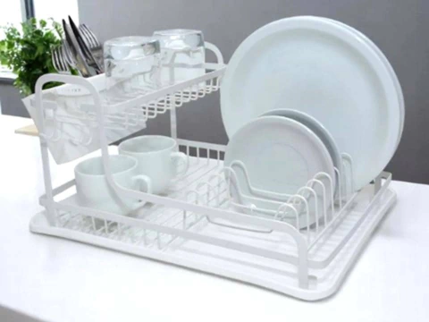 Escurridor Secaplatos Acero 2 Pisos Con Bandeja Blanco - comprar online