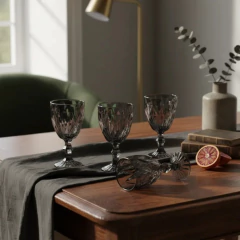 Set x 6 Copas 350ml Vidrio Rombos Plateado Fume - Vintash Home