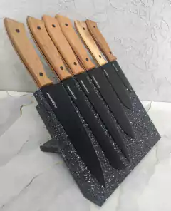 Set Cuchillos De Acero C/recubrimiento Ceramico Mango Madera - Vintash Home