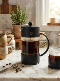 Cafetera Con Embolo acero y Base Plástica 1 litro