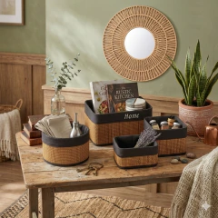 Set x4 canastos Organizador de Bamboo con funda Bordado Home