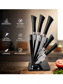 Set Cuchillos Acero Inox. Juego Cuchillos C/soporte Acrilico - tienda online