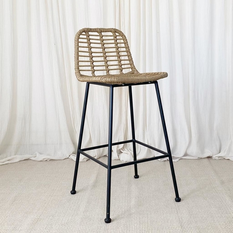 BANQUETA SIMIL RATTAN PATAS METAL NEGRO
