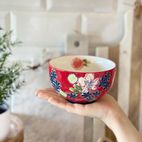 BOWL FLOREADO FONDO ROJO