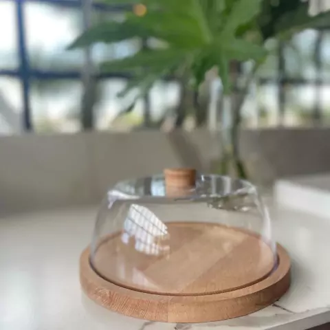 CAMPANA ACRILICO BASE MADERA 24X14 CM