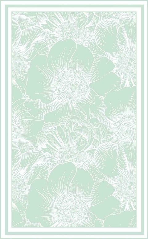 ALFOMBRA VINILICA VERDE AGUA FLORES BLANCAS 60X98 CM