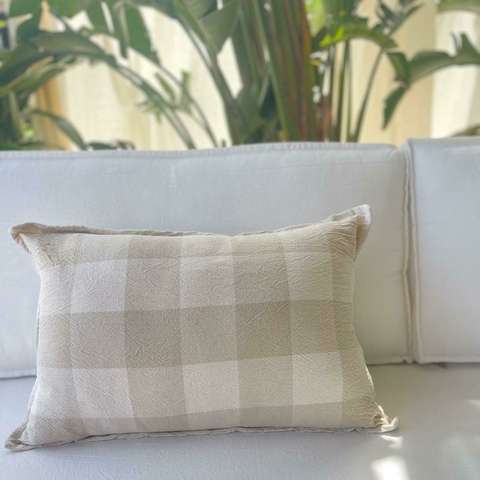 ALMOHADON COTTON CUADROS CRUDO 60X40 CM