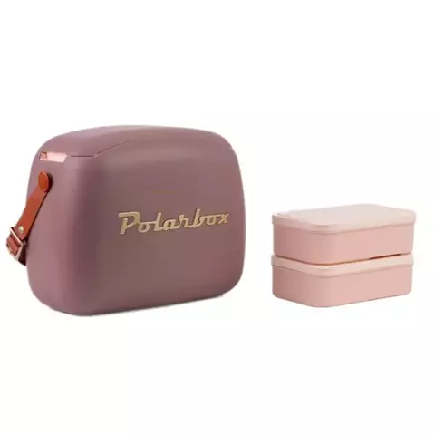 LUNCHERA TERMICA POLARBOX CON DOS TUPPER MAUVE C/CORREA MARRON