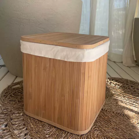 CESTO CUADRADRO C/TAPA BAMBOO 38X38X40H CM