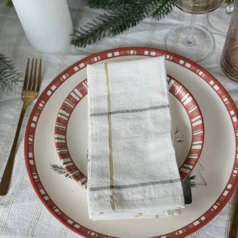 SERVILLETAS BCO CUADROS HOLDIAYS GOLD SET X6