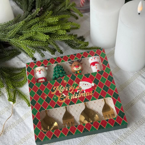 SET DE CUCHARA/TENEDOR NAVIDEÑOS DORADOS