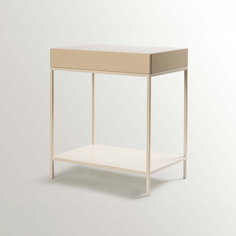 MESA DE LUZ MADERA LAQUEADA Y HIERRO MONOCROMO