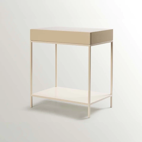 MESA DE LUZ MADERA LAQUEADA Y HIERRO MONOCROMO