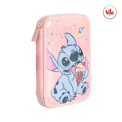 Cartuchera mooving 1 piso textil "STITCH ROSA" - comprar online