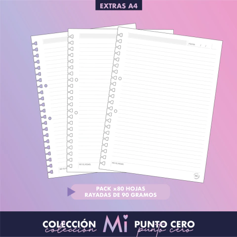 Repuesto hojas rayadas A4 para Cuaderno Removible Punto Cero