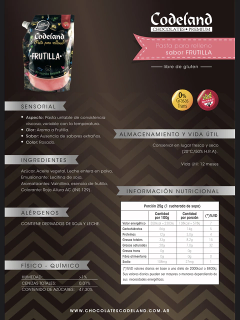 Relleno FRUTILLA Codeland SIN TACC X 500 G CodelandShop