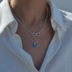 C068B Conjunto Corazón Cristal Aquamarine 1cm - comprar online