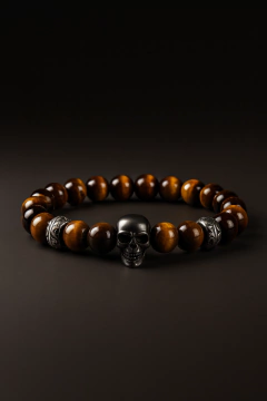 Pulseira Kadu Caveira Olho de Tigre - DOM ACCESSORI