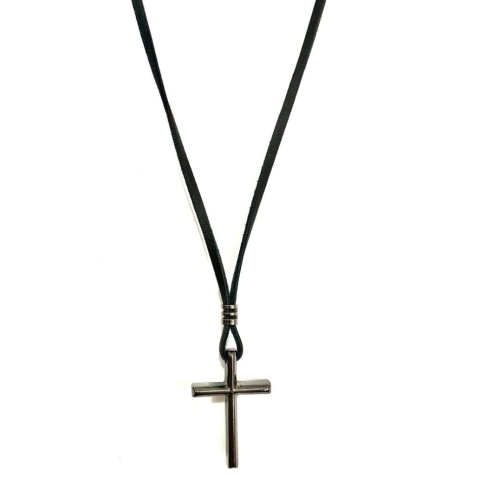 Colar Cruz Simples Couro