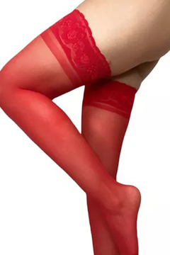 MEDIAS DE LYCRA PUNTILLA SILICONA ROJO