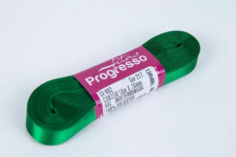 FITA CETIM SIMPLES CF002 10 mm COR 217 VERDE BANDEIRA Peca 10 metros